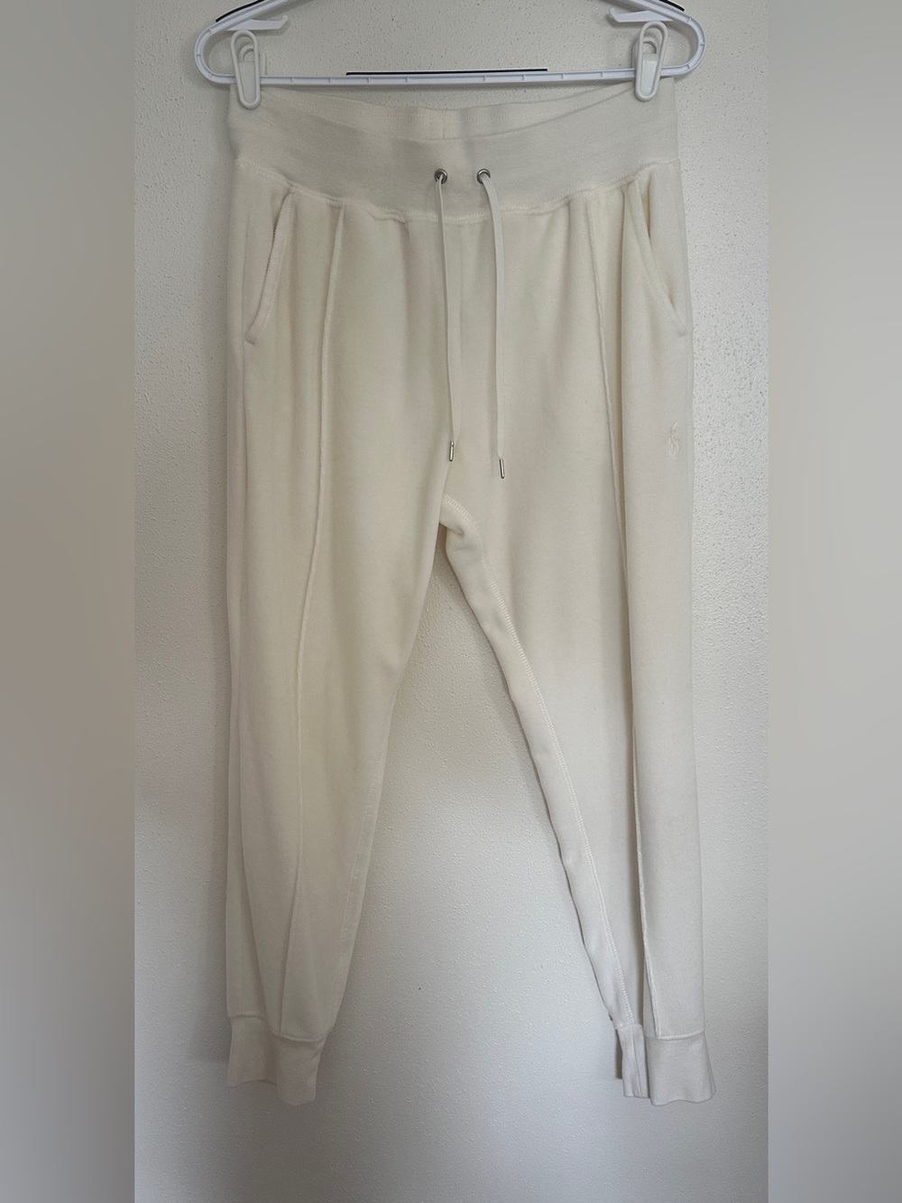 Polo Ralph Lauren Cream Velour Pintuck Jogger Track Pants S